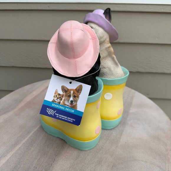 Dachshund & Pug In Rainboots Humane Society Figure Spring Dog Statue - Picture 3 of 12